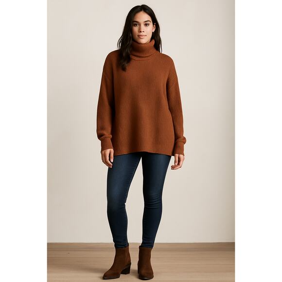 Free People Sweaters - Free People Oversized Brown Ribbed Turtleneck Sweater Size M